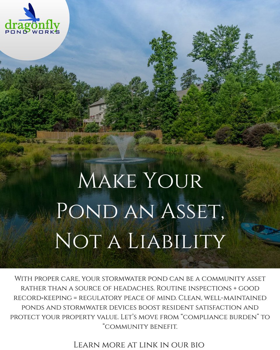 DragonflyWorks's tweet photo. A clean, well-managed stormwater pond protects property value and keeps your community compliant. Turn your pond into an asset, not a liability.

#Stormwater #HOA #Compliance 

Learn More: https://t.co/sNxUVrobtv https://t.co/qS8zliVs5e