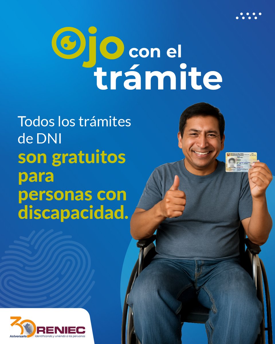 ReniecPeru's tweet image. Para acceder a la gratuidad, debe figurar en tu #DNI el tipo de discapacidad. ♿

📄 Si no la declaraste, puedes presentar la Resolución de Inscripción al Registro Nacional de Personas con Discapacidad del @MimpConadis o el carné emitido por esta institución.

#DNI #CONADIS
