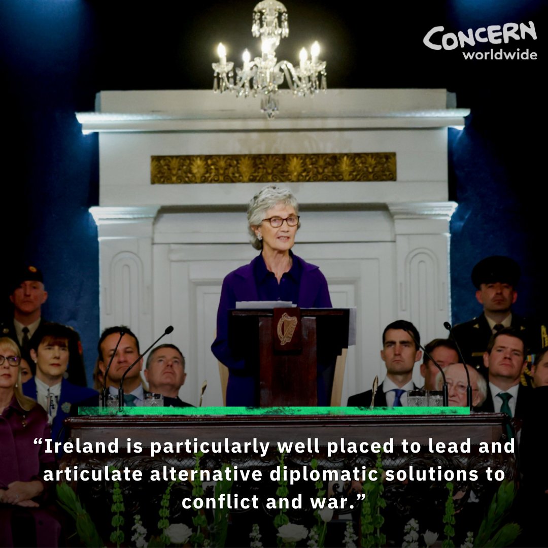 Concern's tweet image. Earlier this week Catherine Connolly was inaugurated as the 10th President of Ireland, and in her first speech as Uachtarán na hÉireann, she acknowledged the devastating impacts of conflict, climate change and displacement on our world.

Noting the link between conflict and…