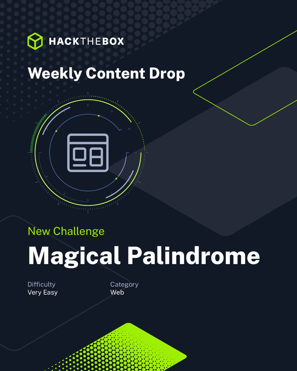 hackthebox_eu's tweet image. It&apos;s a numbers game 🔢
Here are all the brand-new pieces of content coming to the #HackTheBox platforms this week!
🔴 Eighteen, an HTB Seasons Machine created by kavigihan
🔵 WorkFromHome a Sherlock created by chicken0248
🔴 Magical Palindrome, a Challenge created by Anekant

Get…