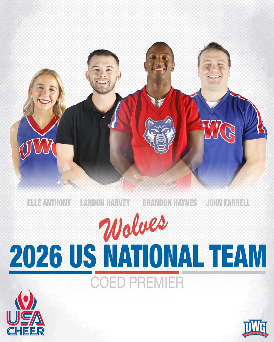 UWGAthletics's tweet photo. Congrats to these members of @UWGCheer on being named to Team USA 🇺🇸🐺

#BuiltForMore https://t.co/lWrFPRqkv6
