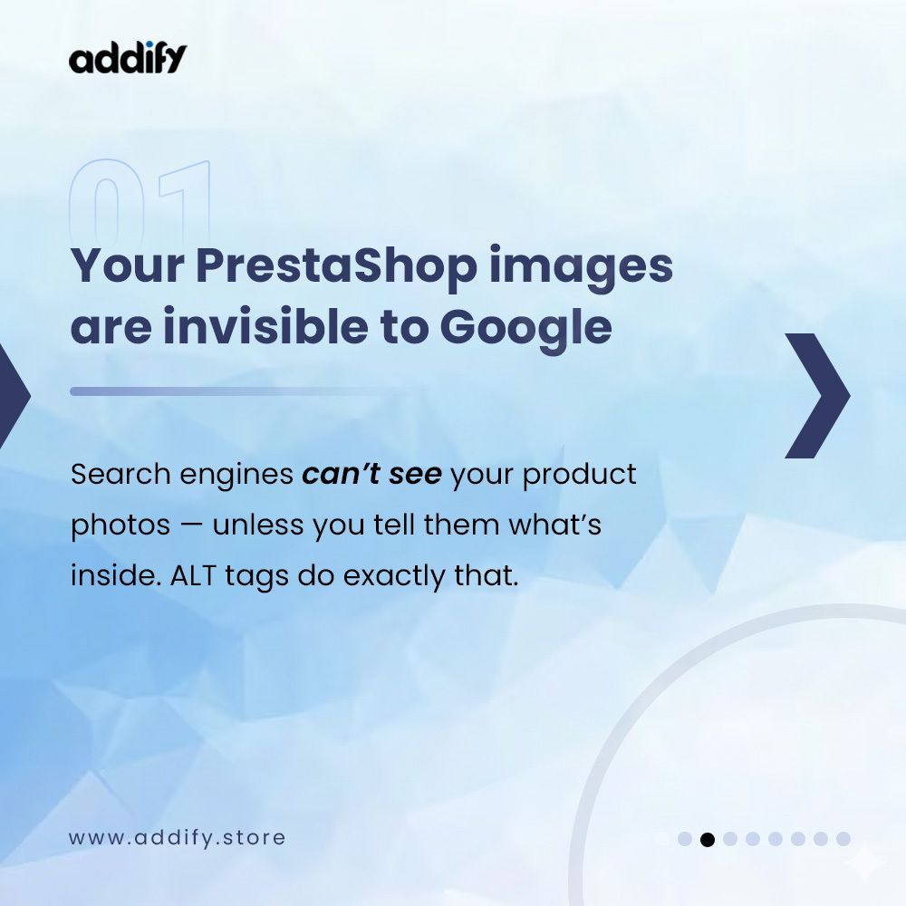 Addify2's tweet image. 𝐅𝐫𝐨𝐦 𝐈𝐧𝐯𝐢𝐬𝐢𝐛𝐥𝐞 𝐭𝐨 𝐈𝐧𝐝𝐞𝐱𝐞𝐝:How AI‑Generated Alt Tags Supercharge Your PrestaShop SEO. 
Want to see how it works? 

𝗚𝗼 𝘁𝗼 𝗼𝘂𝗿 𝗯𝗹𝗼𝗴 𝗳𝗼𝗿 𝘁𝗵𝗲 𝗳𝘂𝗹𝗹 𝗴𝘂𝗶𝗱𝗲! 
🔗:addify.store/how-ai-generat…

#PrestaShop #EcommerceTip #AIAssist #AltTextMatters
