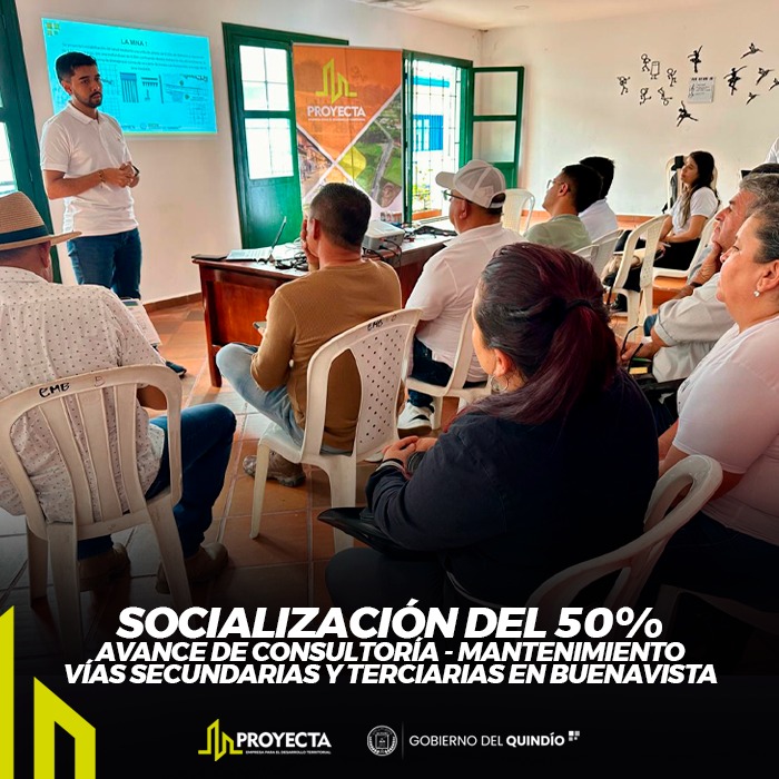 proyecta_q's tweet photo. En cumplimiento con la participación ciudadana, se realizó en Buenavista la socialización del 50% de avance de la consultoría correspondiente al contrato de obra 002 de 2025 de los estudios y diseños para la construcción de obras de rehabilitación en vías secundarias y terciarias https://t.co/oQVrP4om6C