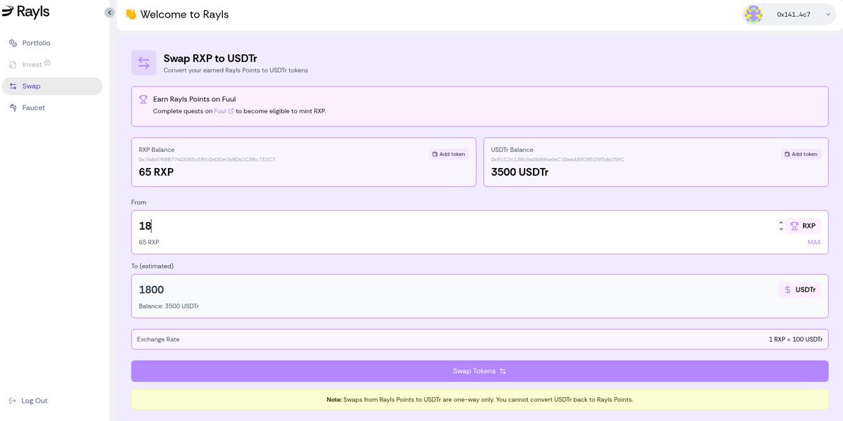 ReyyAirdrop's tweet image. Welcome to Rayls!

I&apos;m exploring the @RaylsLabs  DevNet to the fullest. Quick and easy networking:

-&amp;gt; Mint RXP Token
-&amp;gt; Get USDgas to pay network fees
-&amp;gt; Swap RXP for USDTr

Come to Rayls and receive future rewards.

#Rayls #DevNet #RXP #Cookie