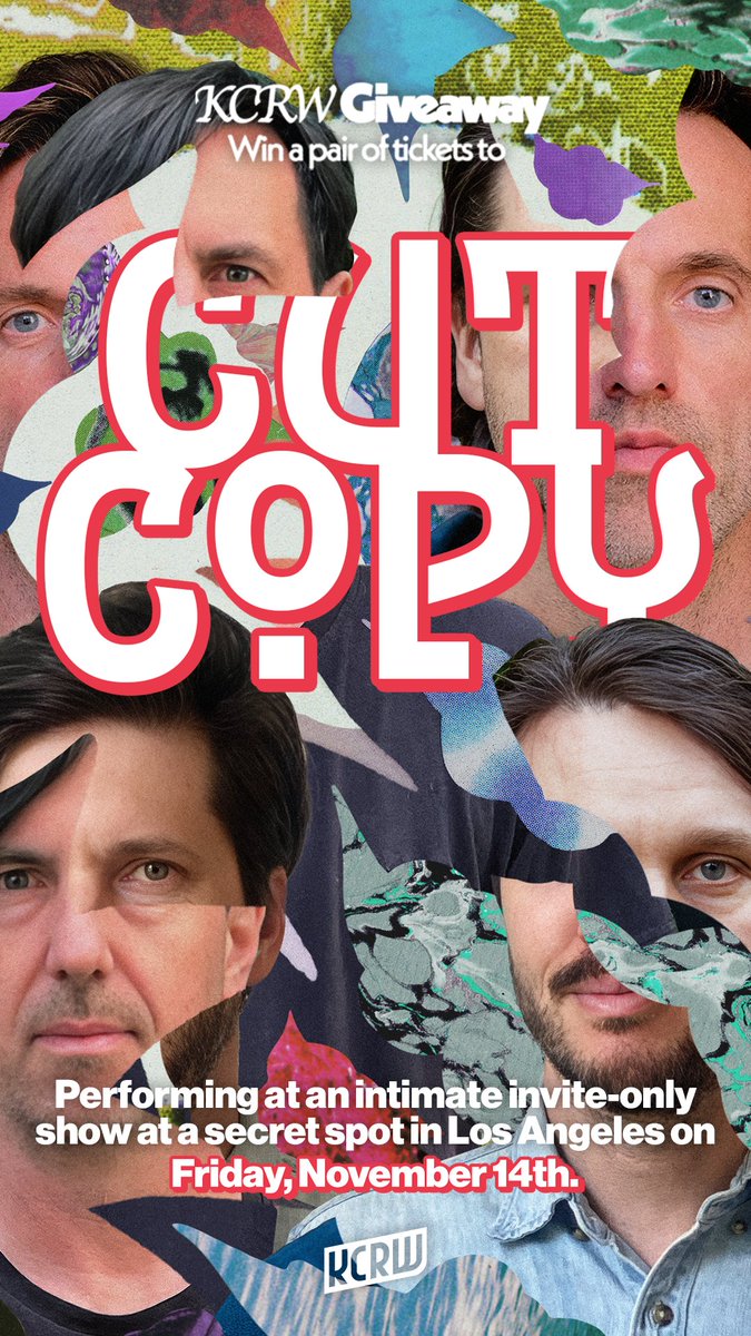 cutcopy's tweet image. Cut Copy is playing an intimate, invite-only show in LA for @KCRWmusic on Friday, November 14th and we have 3 pairs of tickets to give away! Tap here to enter form.kcrw.com/kcrw-live-cut-…