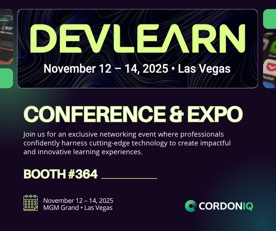 cordoniq's tweet image. Day 2 at DevLearn Conference &amp;amp; Expo! Come say hello at Booth 364!

See how Cordoniq delivers interactive learning experiences and data-driven insights for @PEC_Expert  and just what Cordoniq can do for your business. 

#DevLearn2025 #AI #DualUseTechnology #Cordoniq #PEC #Training…