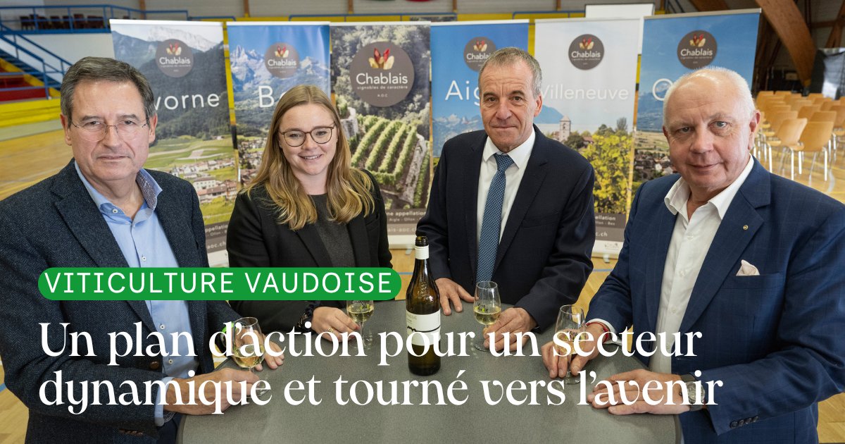 [VITICULTURE] 🍷 Face à une situation particulièrement difficile pour le secteur vitivinicole, l'État lance le plan d’action ambitieux «Avenir de la #viticulture vaudoise» pour 2025–2028, présenté par la conseillère d'État <a href="/VDittli/">Valérie Dittli</a> 

#Vaud

🔗 vd.ch/actualites/com…