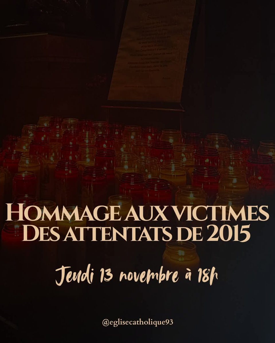 #SaintDenis : les cloches des églises sonnent ce #13novembre à 18h en hommage aux victimes des attentats, il y a 10 ans à Paris &amp; Saint-Denis. 19h : messe à église St-Paul de La Plaine pour les victimes et leurs proches. Demain, 9h : messe aux mêmes intentions à <a href="/CathedraleDenis/">Basilique Cathédrale St Denis</a>.