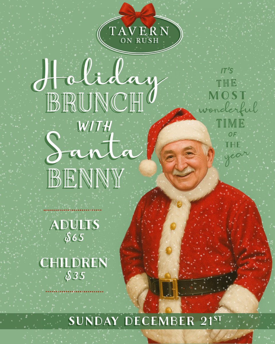 It’s the most wonderful brunch of the year! 🎅✨
Join us for Holiday Brunch with Santa Benny — featuring a chef-curated buffet with carving + Italian stations, breakfast favorites, and a decadent dessert spread.
Book now: tavernonrush.com/santa 🎄