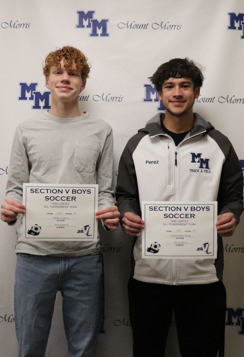 Congratulations to Robbi Lonsberry and Yasael Malave Perez for being named to the Section V Boys Class D2 Soccer All Tournament Team! Your hard work and dedication on the field continue to make MMCSD proud. ⚽💙
