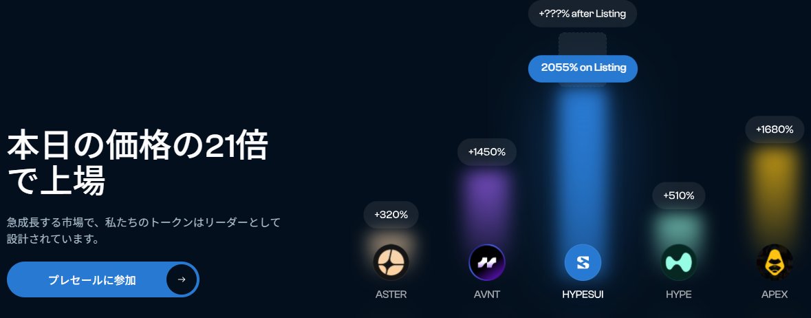 chamu_zou's tweet image. 現在のHyperSUIは、価格の21倍で上場予定です。
HyperSUIもだんだん購入価格が高くなります。
少しでも早い方が安く購入できてお得です。
購入は自己判断でお願いします。
こちらから購入するとボーナスがもらえます。
→x.gd/Il3Ff

#HyperSui #Sui #DEX #プレセール #ボーナス