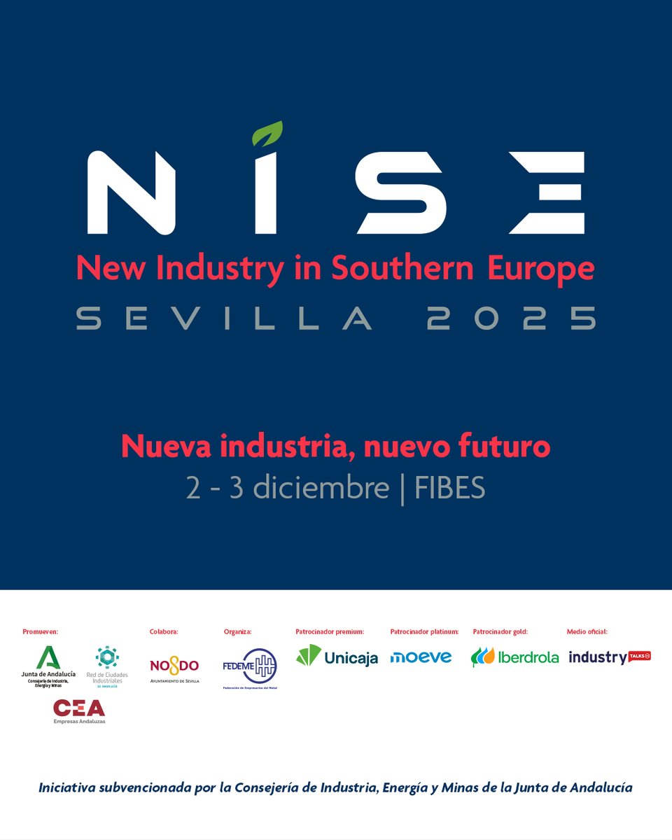 nisesevilla's tweet photo. 🔔 ¡Aún puedes inscribirte en #NISESevilla2025!
📅 2-3 diciembre | @fibesevilla 

🌍 La feria internacional que impulsa la #industria ecológica y digital.
💡 Innovación, sostenibilidad, networking y oportunidades B2B.

👉 Regístrate: https://t.co/MgWxnc3j13 https://t.co/eV1vGY5IOI