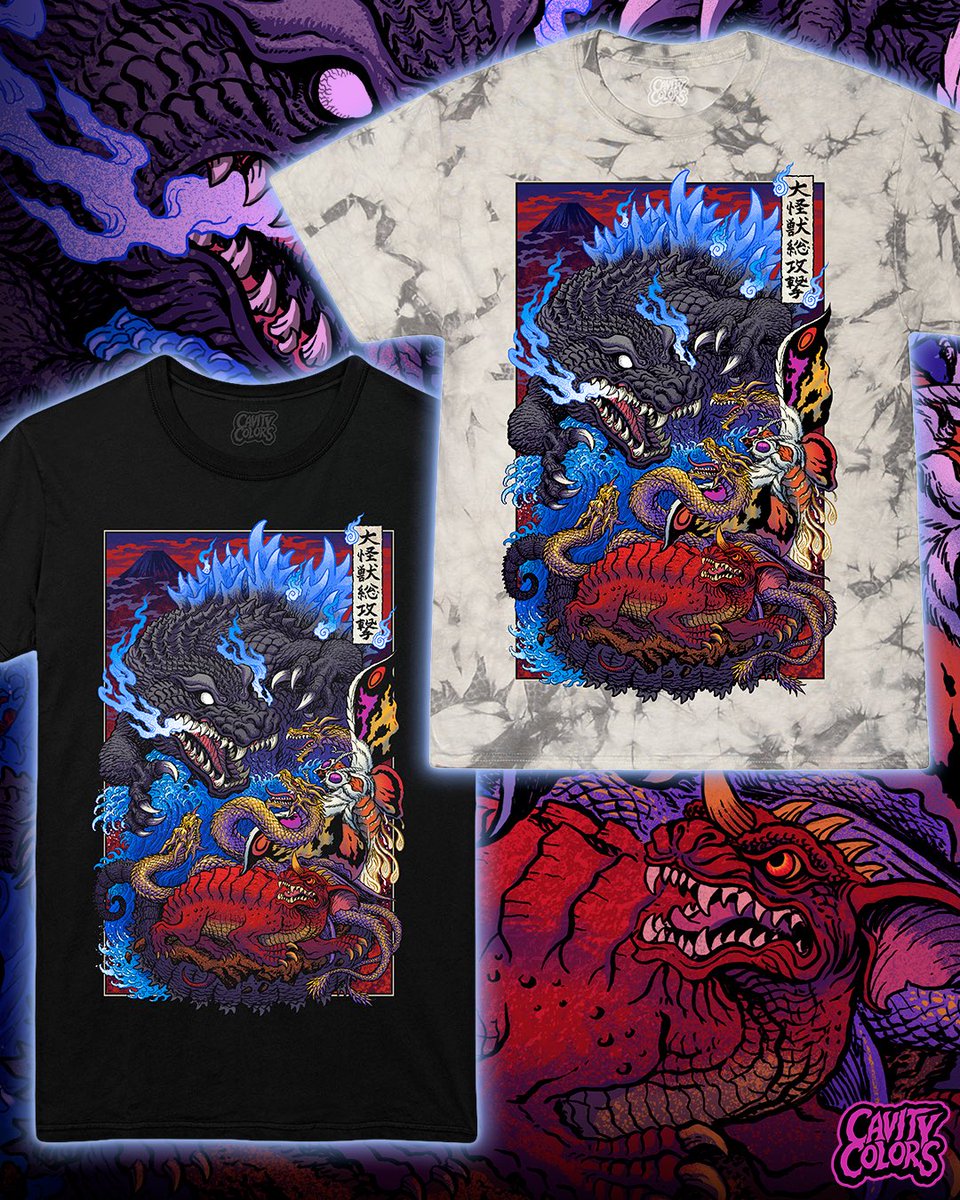 🔥 It’s back! 🔥Our GMK tie-dye has returned! Matt Frank’s traditional ukiyo-e inspired Godzilla, Mothra, &amp; King Ghidorah design is a breathtaking tribute to one of the most beloved Godzilla films ever made! Shop 👉 cavitycolors.com/collections/ca…