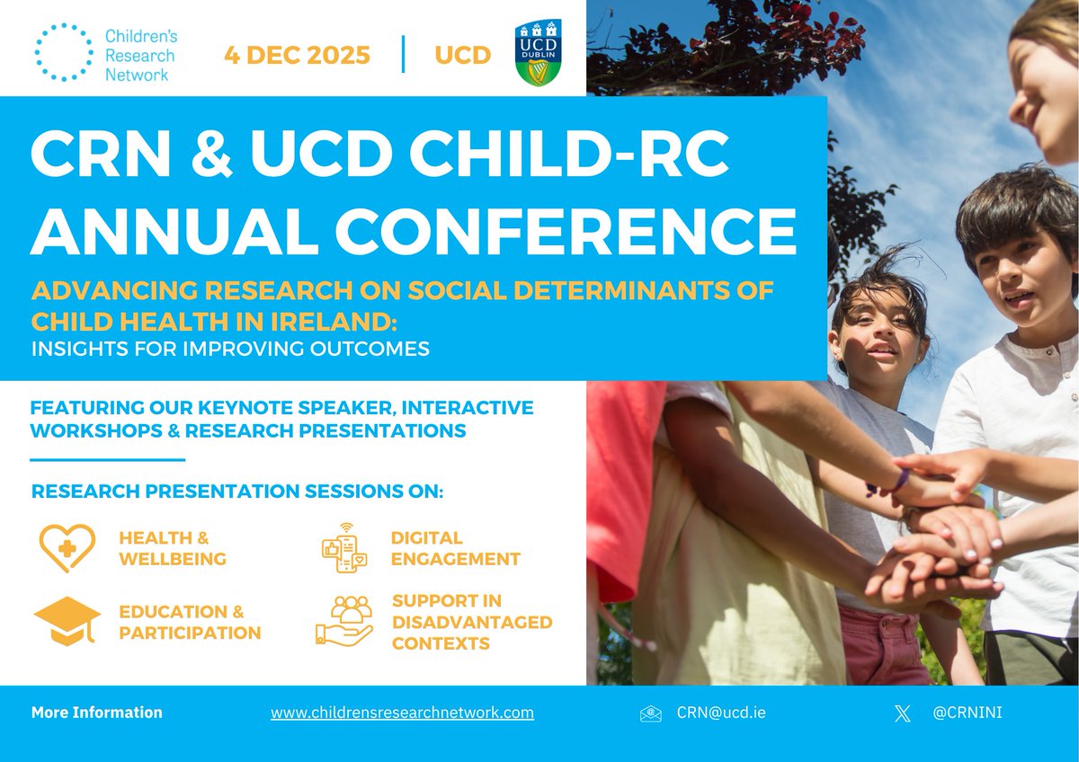 Explore innovative research on children and young people's issues at the CRN &amp; <a href="/UCDCHilD/">UCD CHilD Research</a> Annual Conference 2025!
🔹 Health &amp; Wellbeing
🔹 Digital Engagement
🔹 Education &amp; Participation
🔹 Supporting Children in Disadvantaged Contexts
📅 4 Dec | UCD
🎟️ shorturl.at/KzYzc