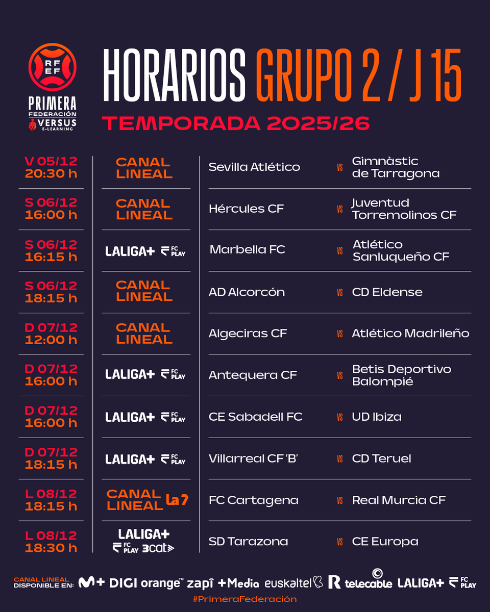 🚨 OFICIAL 🚨 

👉 ¡YA HAY HORARIO PARA EL GRAN DERBI!

🆚 <a href="/FCCartagena_efs/">FC Cartagena</a>.
🗓️ LUNES 8 de diciembre (FESTIVO)
🕕 18:15
🏟️ Cartagonova.

📺 CANAL LINEAL (Operadores) + <a href="/la7deportes/">La 7 Deportes</a>.

🤔 ¿Opiniones de que finalmente sea lunes?