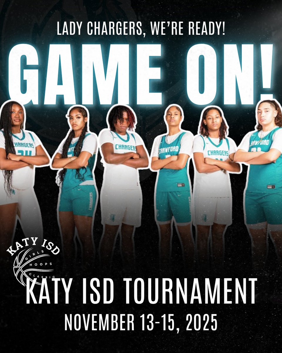 JaliseHite5's tweet image. We are ready! 📷📷 Game faces on and energy high for the Katy ISD Tournament,  November 13–15. Let’s go, Lady Chargers!  #katyisdhoops #crawfordbasketball  #crawdordhigh #houstonhoops #crawfordgbb #gbb #basketball