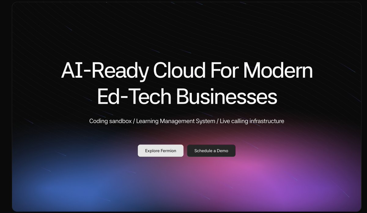 mehulmpt's tweet image. After onboarding 100+ businesses and enterprises this year, we are bringing Fermion out of beta. 

Fermion is a modern, AI-ready, high-performant software suite for ed-tech:

✦ Coding sandboxes 
✦ Live-streaming
✦ Video streaming
✦ Managed Learning Management System (LMS)