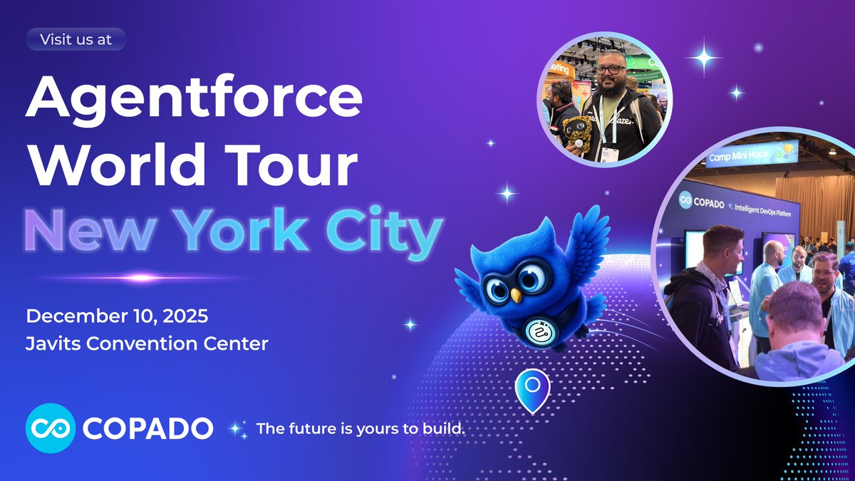 CopadoSolutions's tweet image. We’re bringing Org Intelligence™ to #WorldTourNYC!

See how Salesforce teams are using AI and DevOps Agents to build faster and deliver with confidence.

 Register Now: ow.ly/k4qz50XrbXZ

 #Copado #SalesforceDevOps  #GroundbreakerSponsor #WorldTourNYC
