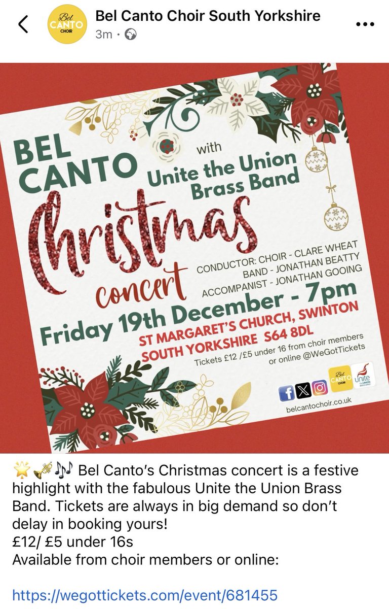 belcantosy's tweet photo. 🌟🎺🎶 Bel Canto’s Christmas concert is a festive highlight with the fabulous Unite the Union Brass Band. Tickets are always in big demand so don’t delay in booking yours!  
£12/ £5 under 16s 
Available from choir members or online: 

https://t.co/WzYUzP6Pz8 https://t.co/xwJL4MUZgs