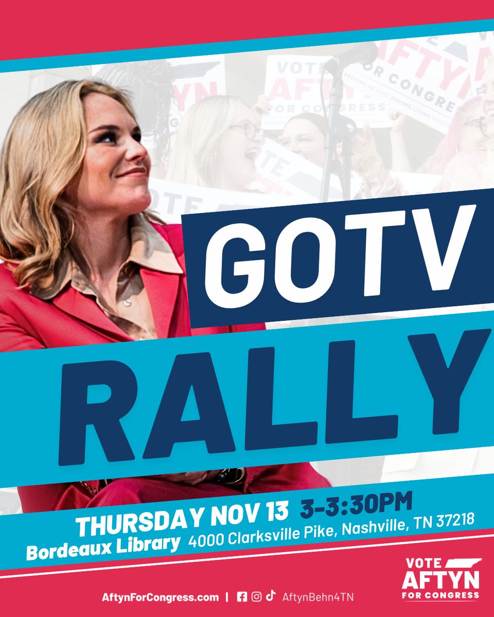aftynfortn's tweet image. TODAY! 

Join us at the Bordeaux Library in Nashville at 3 PM for a GOTV rally. 

Let&apos;s get out the vote and win this thing 😎

See you all later today!