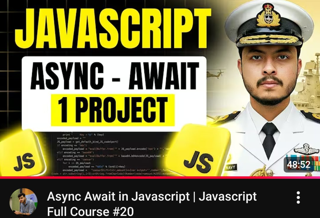 YashSainiCodes's tweet image. Lecture 35 – Web Development

Topic Covered:
Async Await in JavaScript

Thanks 🙏 to @rohit_negi9 Bhaiya &amp;amp; @adityatandon02 Bhaiya for an amazing course!

#180DaysOfCode #WebDevelopment #CoderArmy