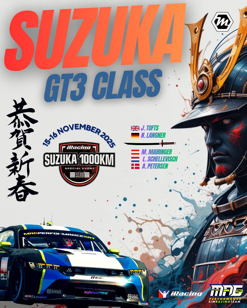 🇯🇵 Suzuka 1000KM – GT3 Class

One of <a href="/iRacing/">iRacing</a> 's most iconic endurance events returns.

High speed. Precision. Strategy.
Our MAG-Performance #GT3 crews are ready for the battle at Suzuka on Nov 15–16, 2025.

Two lineups. One mission: push to the limit. ⚔️🔥
#iRacing #Suzuka1000KM