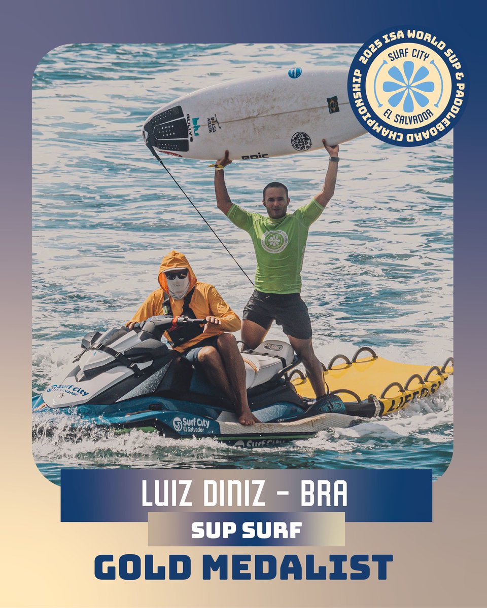 ISAsurfing's tweet image. Congratulations World Champions!

2025 ISA World SUP &amp;amp; Paddleboard Championship at @surfcity El Salvador. 

Men’s SUP Surf
🥇 Luiz Diniz 🇧🇷

Women’s SUP Surf
🥇 Vania Torres 🇵🇪