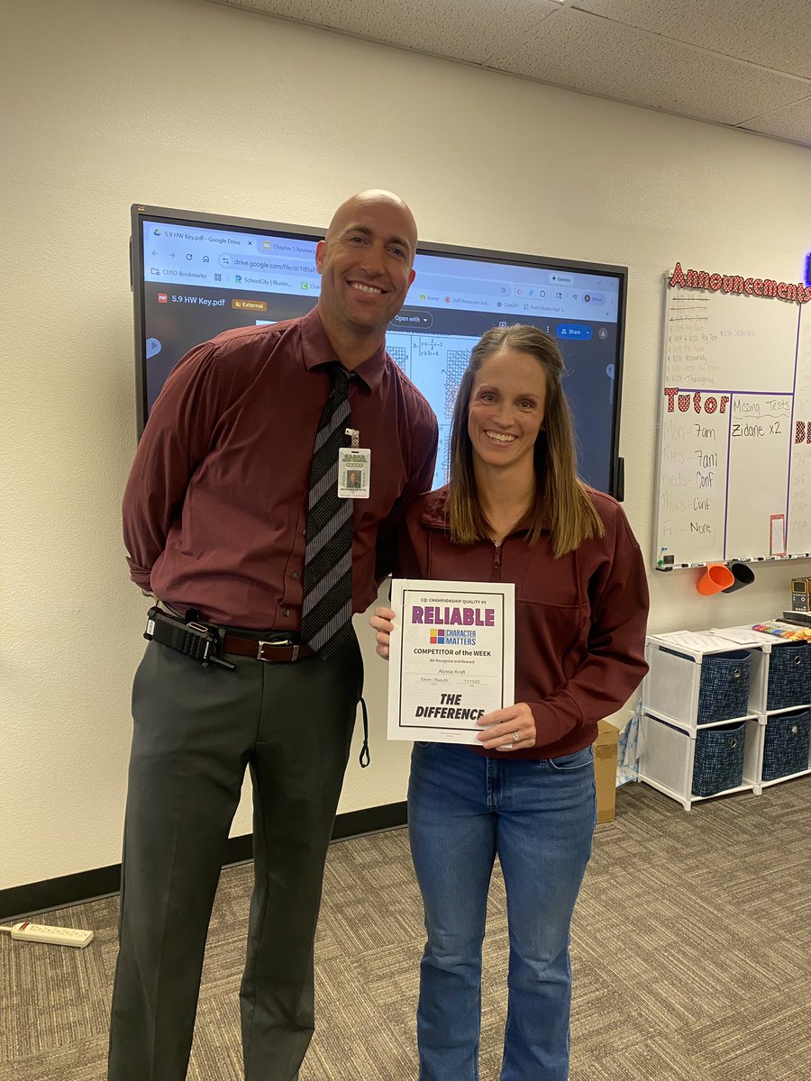 MarquesReischl's tweet image. 🚨Basha Character Matters 🚨
Mrs. Kraft was the competitor of the week recognized by staff for exemplifying the trait Reliable! She is consistently good in her teaching and leadership! She is reliable and amazing! 
#THEDIFFERENCE #CHARACTERMATTERS 🐻🔥