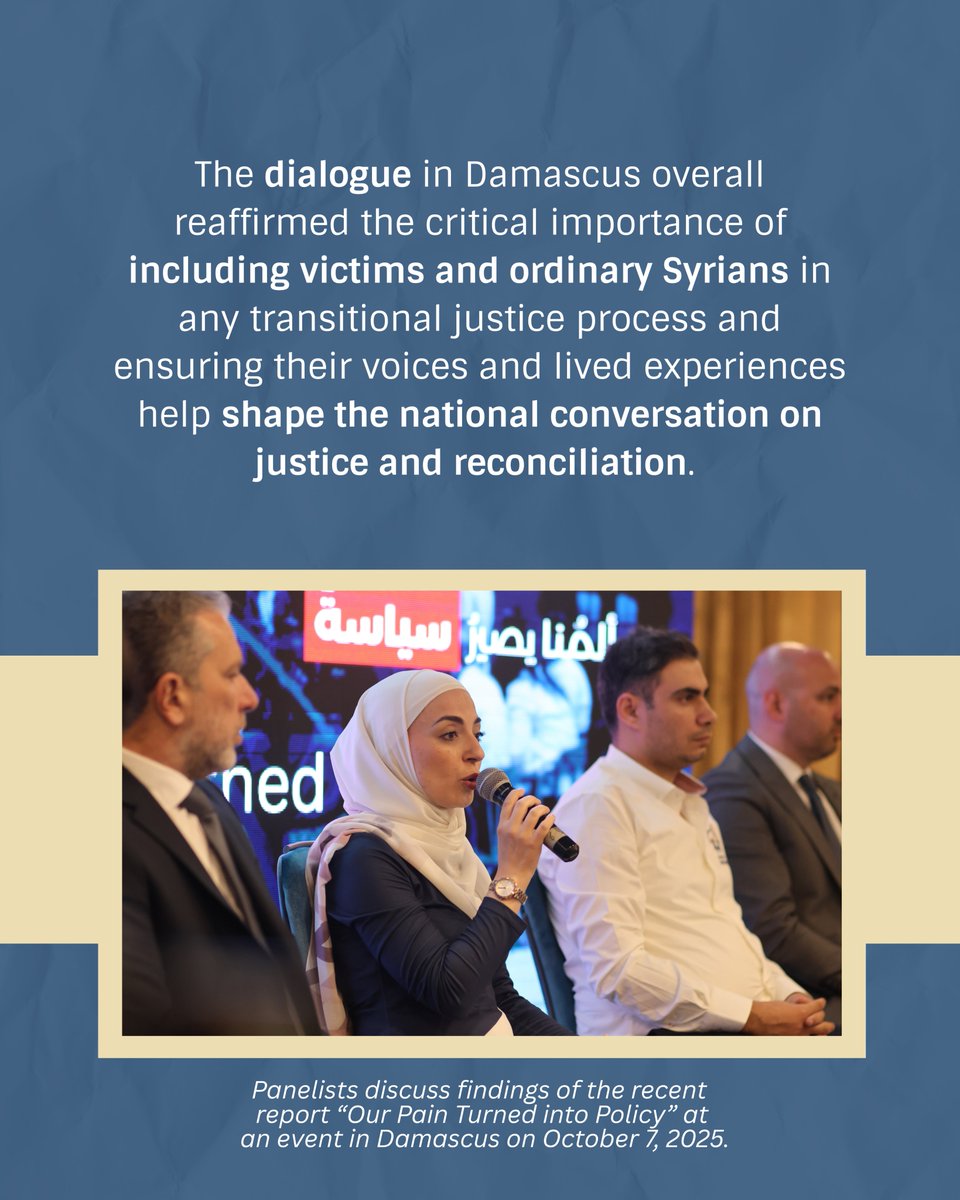theICTJ's tweet image. #InFocus | For the first time, ICTJ &amp;amp; the Bridges of Truth project are bringing their efforts to advance truth &amp;amp; justice home to inside #Syria, creating spaces for victims, families &amp;amp; communities to share their stories &amp;amp; demands for justice &amp;amp; dignity.

👉 ictj.org/latest-news/ho…