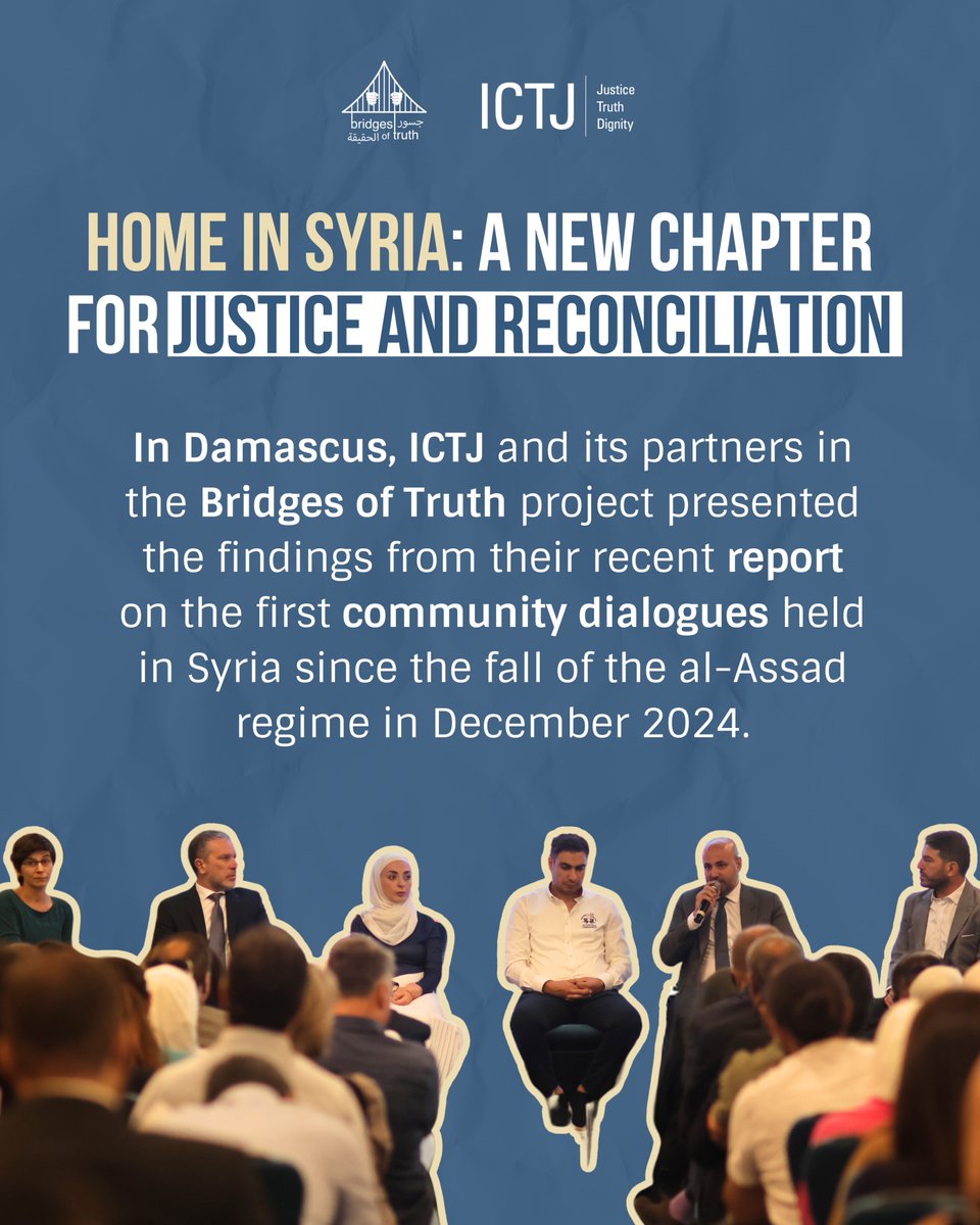 theICTJ's tweet image. #InFocus | For the first time, ICTJ &amp;amp; the Bridges of Truth project are bringing their efforts to advance truth &amp;amp; justice home to inside #Syria, creating spaces for victims, families &amp;amp; communities to share their stories &amp;amp; demands for justice &amp;amp; dignity.

👉 ictj.org/latest-news/ho…