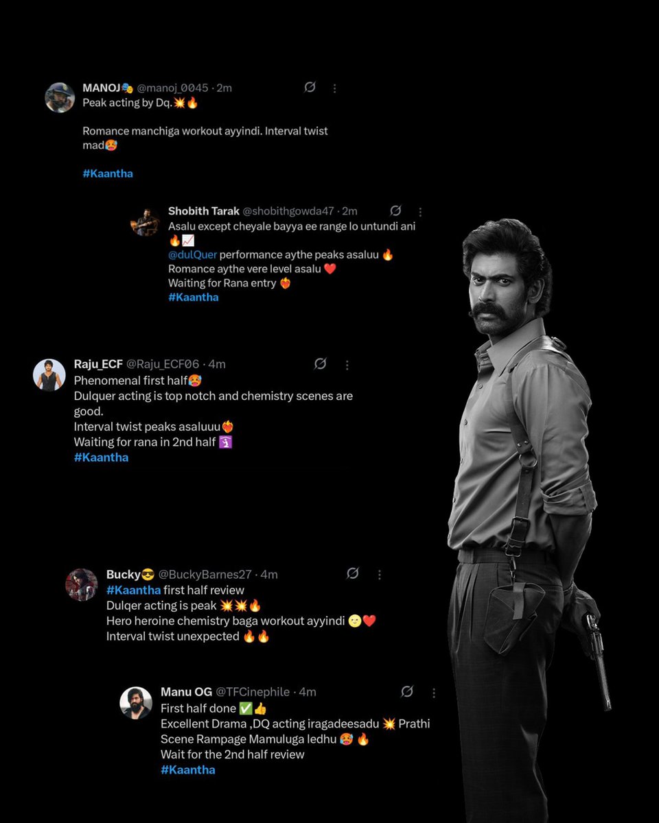 SpiritMediaIN's tweet photo. SOLD OUT PREMIERES, SPECTACULAR REACTIONS! ☄️💪🏻

Fabulous responses for Kaantha rolling in from the audiences ❤️‍🔥

Book your tickets now! 🎟️
https://t.co/C2x2gd3qnW

A @SpiritMediaIN and @DQsWayfarerFilm production 🎬

#Kaantha #Kaanthafilm #Kaanthafilmfrom14th

@dulQuer @RanaDaggubati #SelvamaniSelvaraj @thondankani #BhagyashriBorse