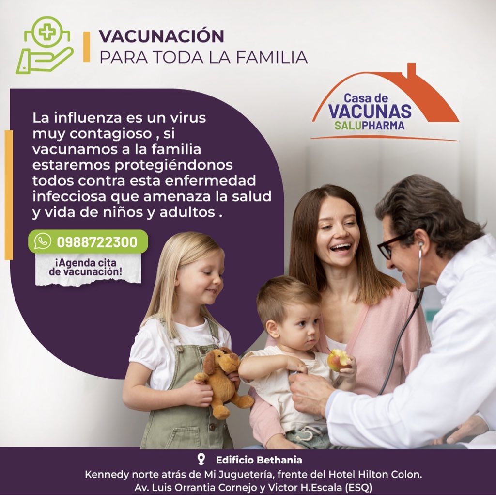🛡️Protege a los que más amas🤗 Vacúnate ahora de Influenza 💉✨
Agenda tu cita al: 0988722300
