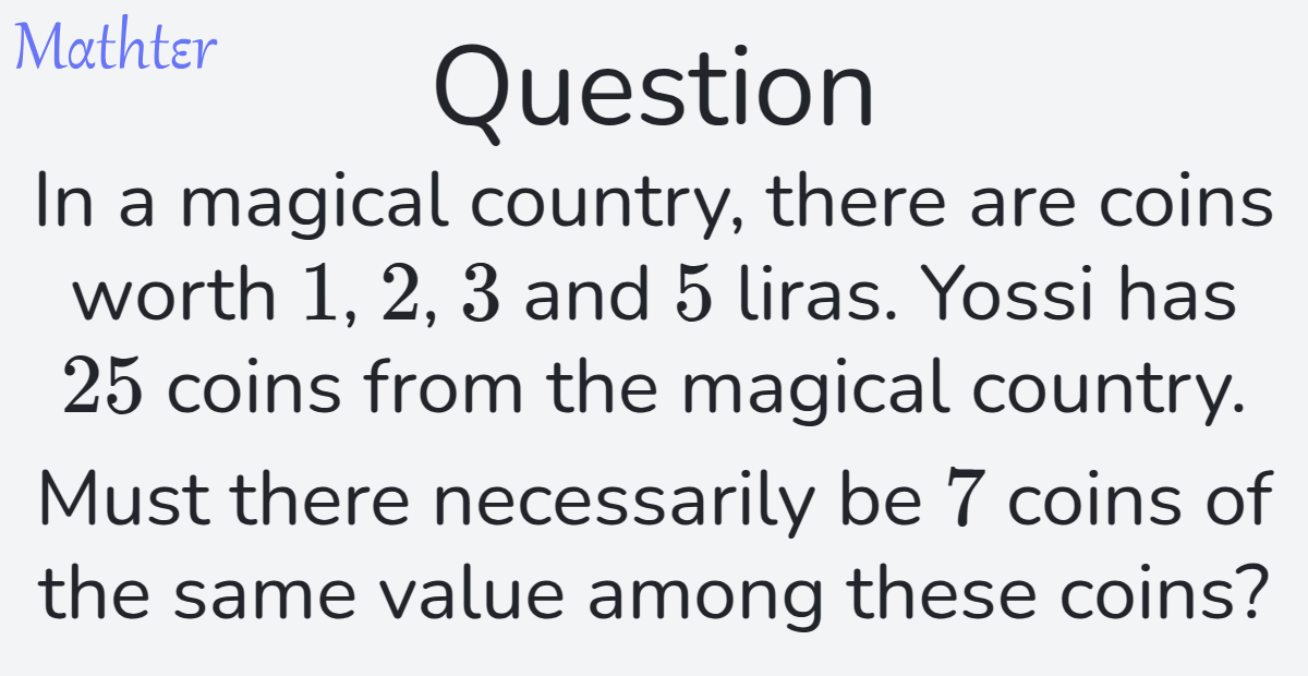 MathterRiddler's tweet image. Puzzle from the Mathter website: mathter.islands.co.il/en/questions/1… 
#Puzzle #PigeonholePrinciple #CaseAnalysisCheckingCases