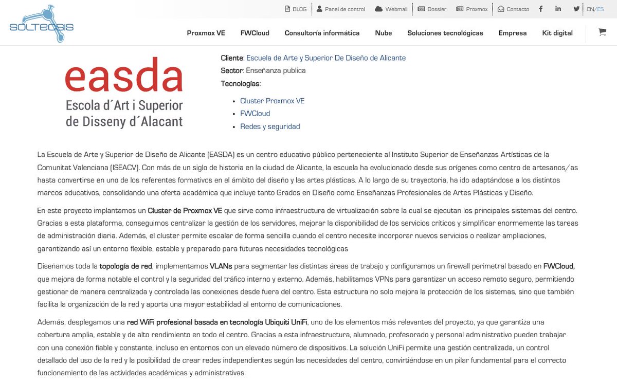 SOLTECSIS's tweet image. 🎨 Caso de éxito: Escuela de Arte y Superior de Diseño de Alicante (EASDA)
EASDA confía en SOLTECSIS para disponer de una infraestructura tecnológica sólida, segura y adaptada a las necesidades de su entorno educativo.

linkedin.com/company/404493…