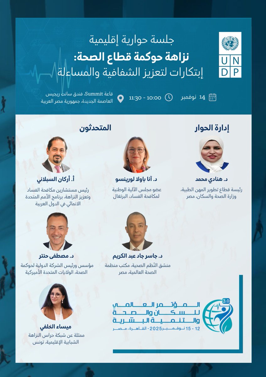 UNDP_ACIAC's tweet image. Excited to join the 3️⃣ Global Congress on Population Health &amp;amp; Human Development organized by @mohpegypt Egypt 🇪🇬. With @UNDPEgypt, we&apos;re hosting a regional panel of distinguished speakers shedding light on innovations to promote #transparency &amp;amp; #accountability in #Healthcare.