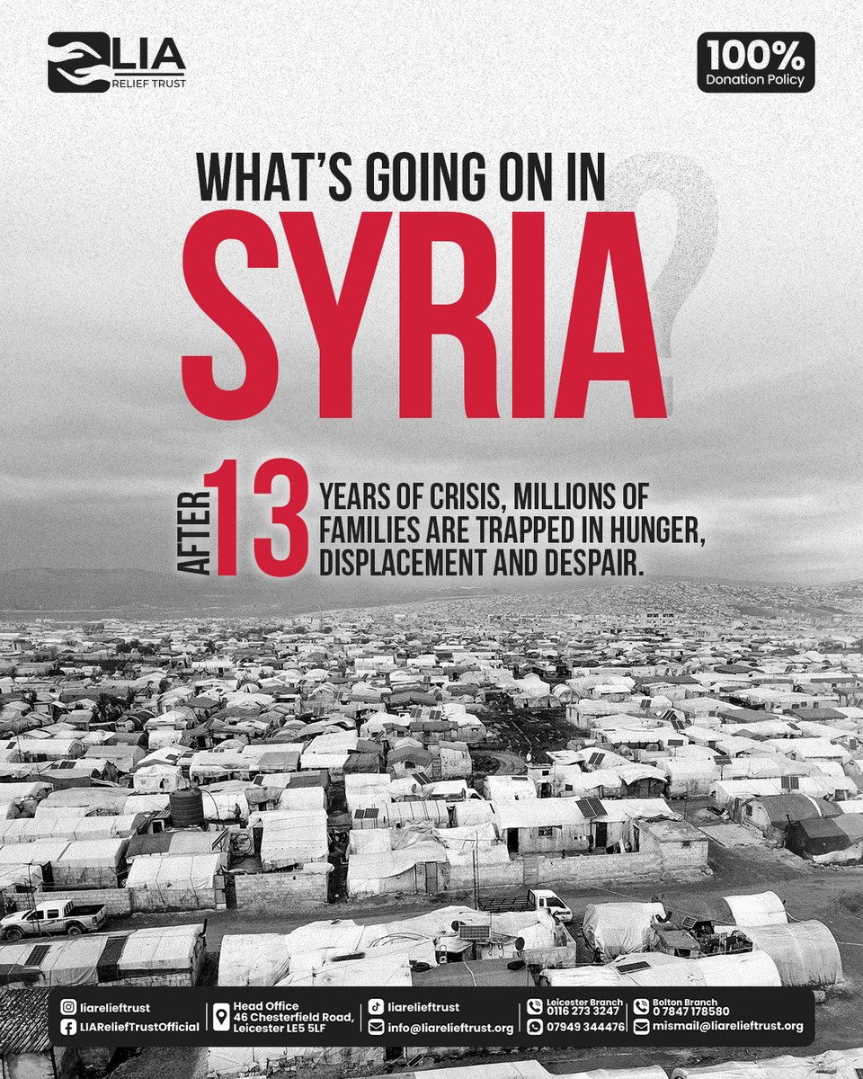 LIAReliefTrust's tweet image. 13 years on — Syria still needs us. 🇸🇾
Millions face hunger, unsafe water &amp;amp; loss, yet their strength endures.
💧 Feed. Rebuild. Restore hope.
💜 Donate today: liarelieftrust.org/appeals/rebuil…

#Syria  #fypviraltwitter  #LIAReliefTrust
