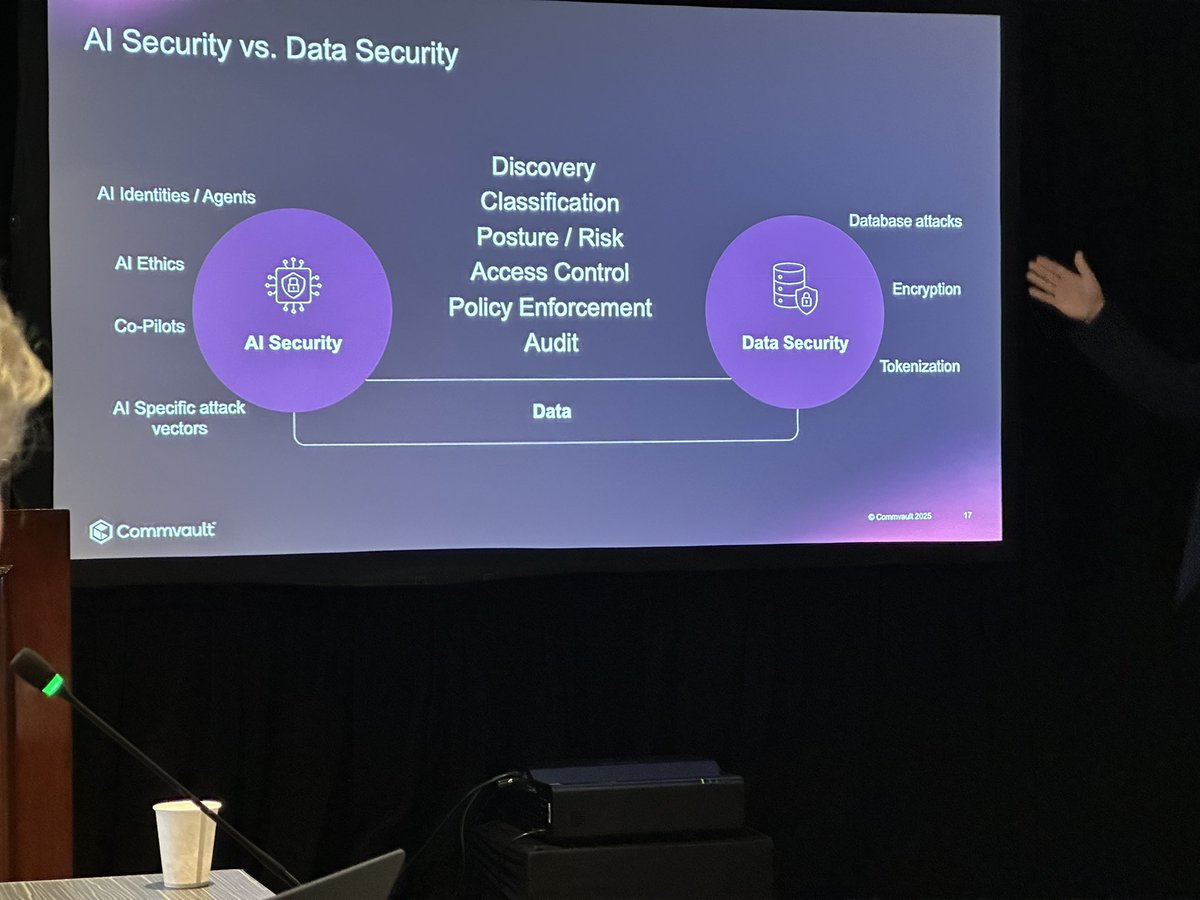 cleartechtoday's tweet image. 📌 Have you given thought to just how interconnected #AISecurity and Data Security have in common? 

Here at @Commvault #Shift2025 getting a deep dive overview of Satori, a recent acquisition, thinking through the similarities. 

Both aim to protect sensitive information, but AI…
