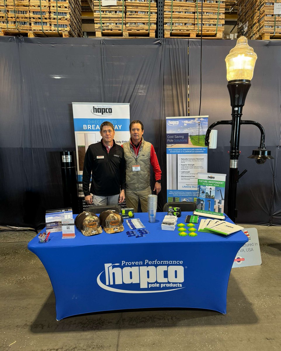 hapco's tweet image. Hapco was proud to exhibit at the 2025 Gresco Fall Fest in Wildwood, FL!
Great discussions as we showcased the Aluminum Advantage,Cost-Saving Pole Solutions, the Solar Pole, Direct Buried Breakaway Poles, &amp;amp; our BABA-compliant products. Thank you Gresco, SouthCon &amp;amp; Engineer Sales!
