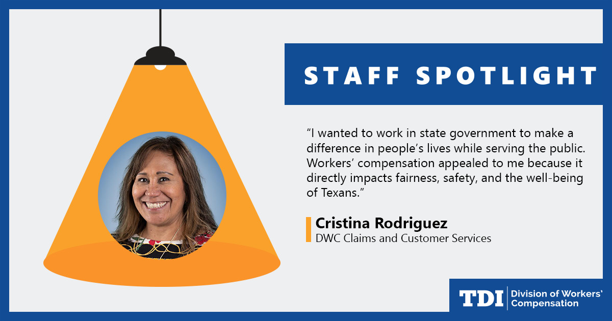 🌟Meet Cristina Rodriguez — a cornerstone of DWC for 29 years! From hearings to executive teams, Cristina’s experience and heart for public service now supports staff across our 20 field offices.
 
Need help with your claim? Call DWC's customer service line at 800-252-7031.
