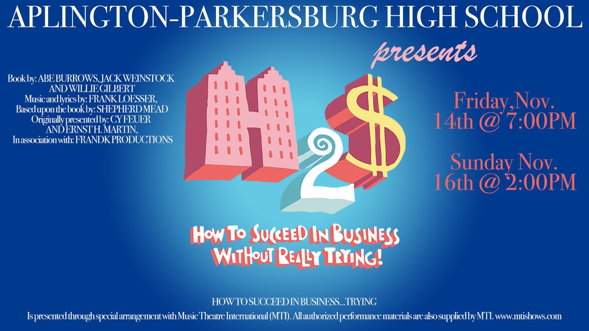 It's happening this weekend. Come see our Show "How to Succeed in Business Without Really Trying" Friday @ 7 &amp; Sunday @ 2. Check out the Promo and see a taste! youtu.be/T3eYsjkY1KQ