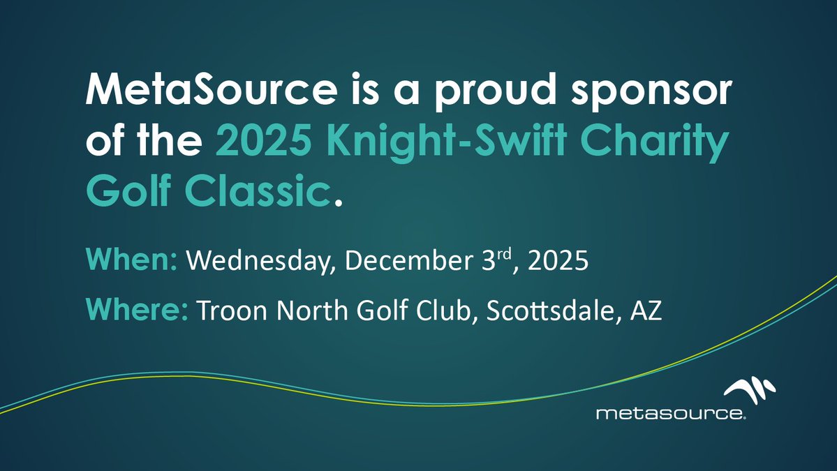 MetaSource's tweet image. We’re proud to sponsor the 17th Annual Knight-Swift Charity Golf Classic on December 3rd. ⛳️ 

And we&apos;re honored to support Children’s Miracle Network Hospitals and help raise funds for pediatric healthcare.

hubs.la/Q03QNThp0

#KnightSwiftCharityGolfClassic #GivingBack