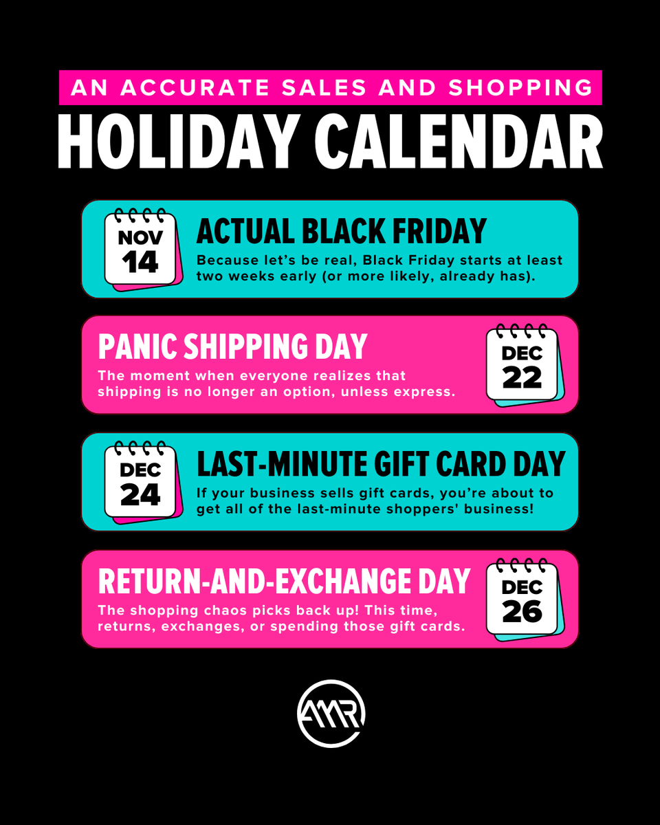 AmrDigital's tweet image. Yes, these are all real holidays. No, we didn’t make them up. 😅

We are officially in the thick of the holiday season! Are you prepared with a social media and ad strategy for the holiday shopping rush? 

#AMRDigital  #holidaycontentplanning