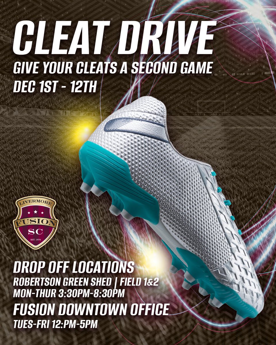 FusionSC's tweet image. GET READY for our Cleat Drive coming up from Dec 1-12th! 👟 Too many players outgrow their gear before it wears out, and your donation can make a difference! ❤️ #PowerofFusion