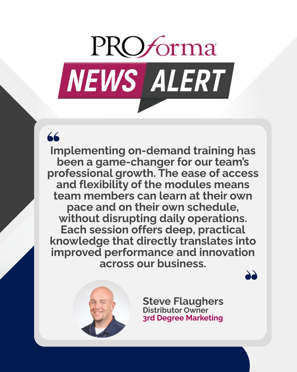 Proforma's tweet image. Proforma&apos;s proud to announce the launch of ProSuccess University, our dynamic on-demand training platform designed exclusively for Proforma Distributor Owners, Sales Professionals, and Support Center Team Members.

Learn more: proforma.com/news-148-profo…