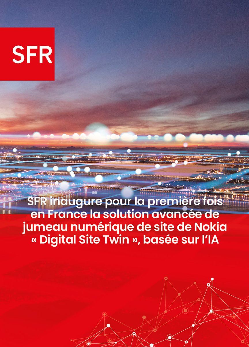 SFR et Nokia ont testé conjointement, sur des sites radio réels, une solution innovante, Digital Site Twin (DST), ou Jumeau Numérique de Site, qui transforme les sites #SFR en répliques numériques complètes.

Le communiqué 👉 static.s-sfr.fr/AlticeFrance/c…