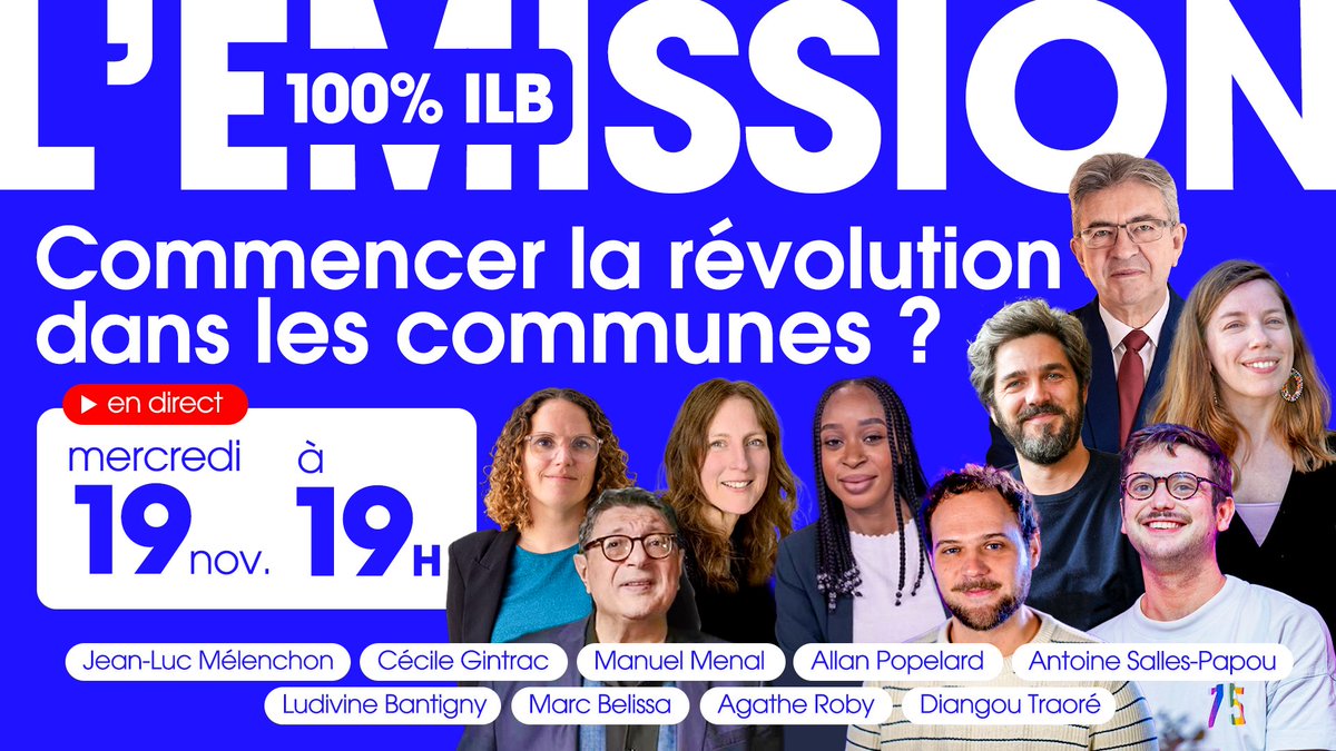 👀💥 Commencer la révolution dans les communes ? 

Rdv mercredi 19 novembre à 19h sur notre chaîne YouTube pour une émission spéciale en direct autour de notre nouveau livre : Pour un nouveau communalisme. 

👉 Au programme : quel rôle des communes dans la révolution citoyenne ?