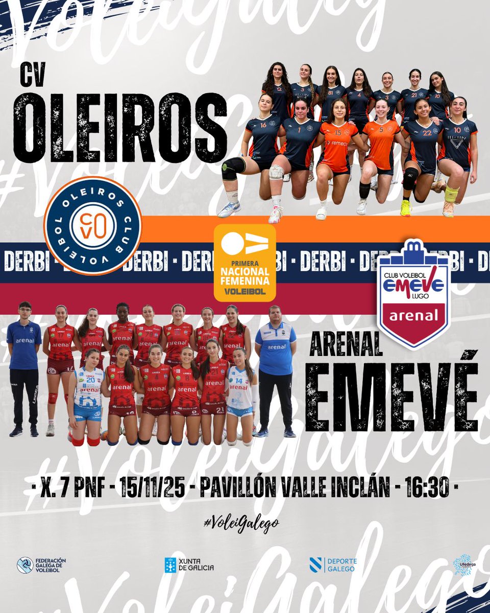 VoleiGalego's tweet image. 🔥Non paran os derbis na 1ª División Nacional Feminina! 
👀 O de esta semana:

@oleiros_voleibol🆚 @cvemevelugo
🕛 16:30
 🏟  P. Valle Inclán