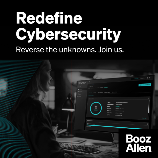 #BoozAllen is transforming cyber tradecraft to keep security teams ahead of threats. Join us and power Vellox Reverser™, an AI-driven product that stops malware in minutes instead of days. boozallen.co/4hTBZXS