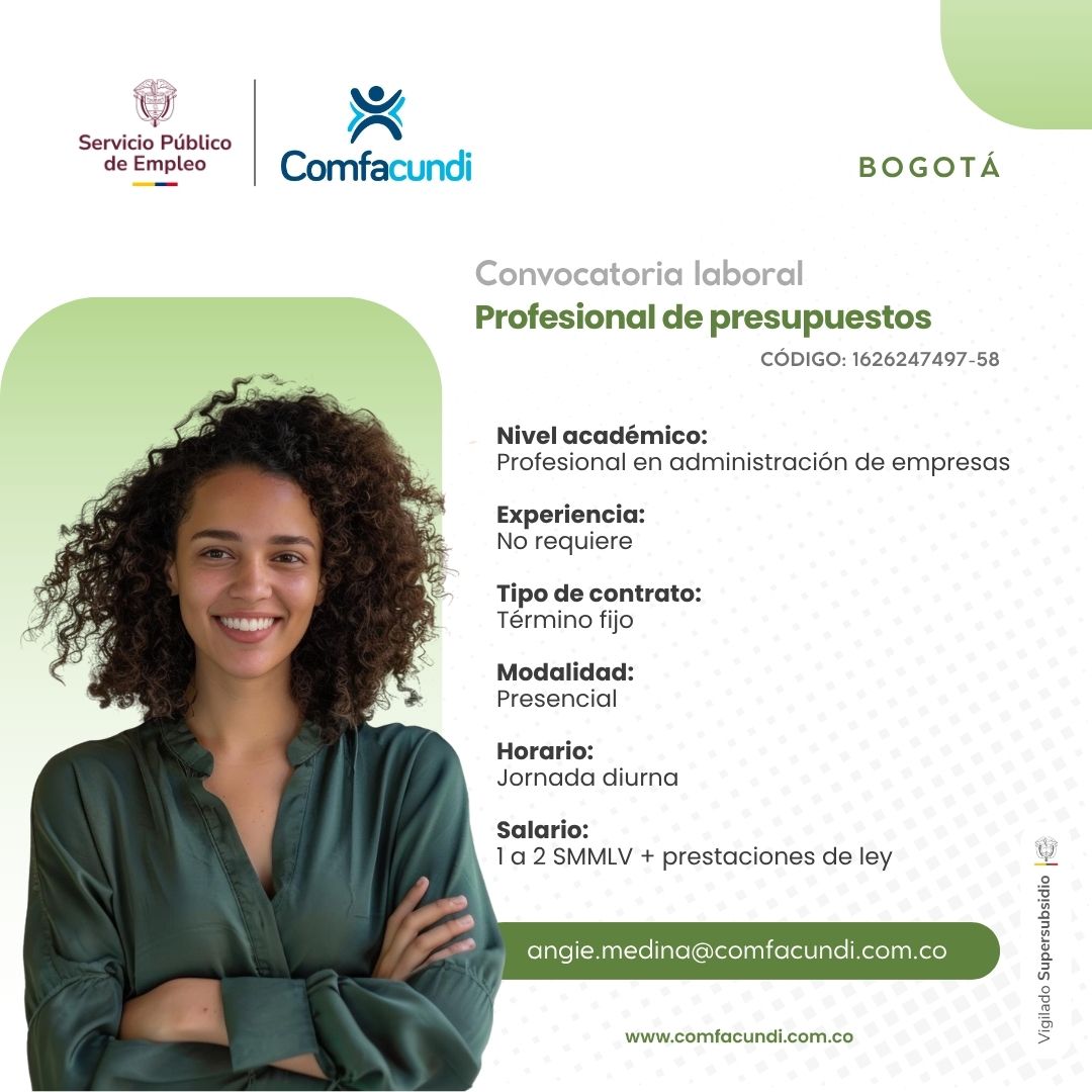COMFACUNDI's tweet photo. ¿Eres profesional en administración de empresas y estás buscando una oportunidad laboral? 💼
¡Comfacundi te está buscando!
📍 Bogotá
💻 Nivel académico: Profesional
📅 Contrato: Término fijo
📩 Envía tu hoja de vida a: angie.medina@comfacundi.com.co https://t.co/CTRlwSWrw2