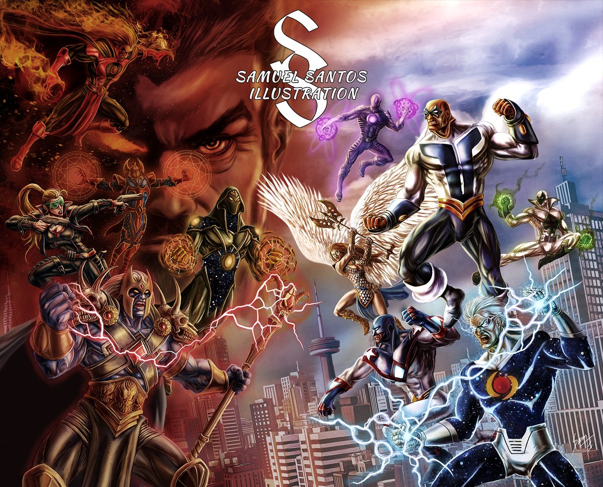 SamuelSantosArt's tweet image. Double cover illustration for the Advent Comics 10th Anniversary Edition short story compilation, a one-shot book featuring a roster of several Advent Comics superhero characters.

#comics  #Comicscover #illustration #Coverart #artwork #freelanceartist